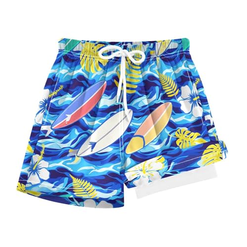 YANENDIE Boy Swim Trunks with Compression Liner Tropical Surfboards Boys Swim Shorts Quick Dry Beach Shorts