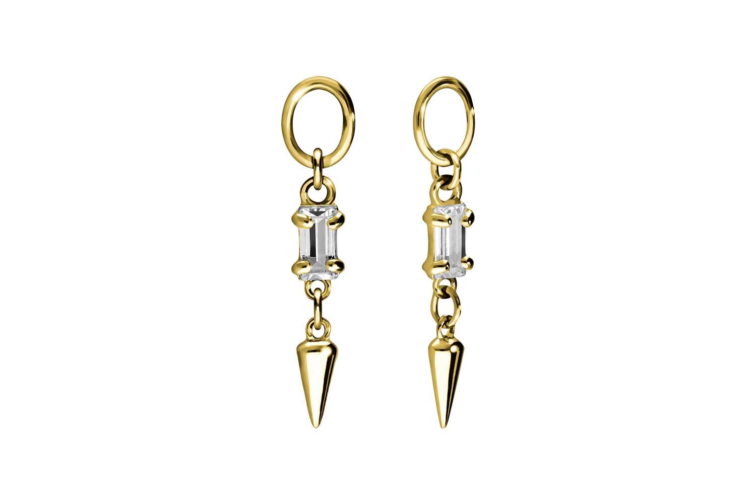 PIERCINGLINE 18 Karat Gold (750 er) Anhänger für Clicker Bauchnabelpiercing Creolen KRISTALLRECHTECK + SPITZE Piercing Gelbgold