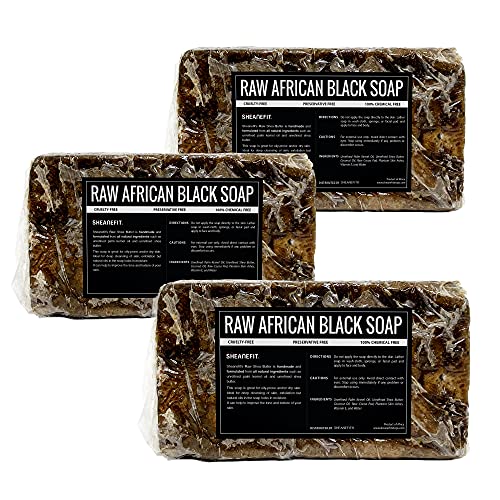 Raw African Black Soap Bar - For All Skin Types - Face, Body, Hair Soap Bulk Bars (3 Pound)