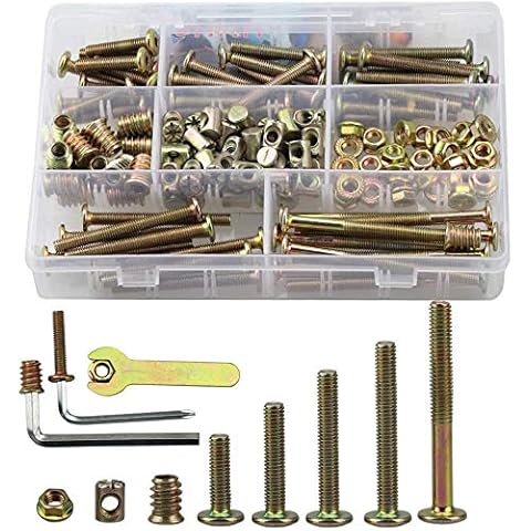 150pcs M6 Furniture Barrel Nuts and Bolts Hex Socket Screw Kit,30mm/40mm/50mm/60mm/80mm Zinc-Plated Hex Socket Cap Screw Bolts with 3 pcs Wrench and Storage Case Cover