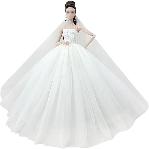 Miniatura 8 de Ropa de muñeca de novia, vestido de novia para niña de 11.5 pulgadas, vestido de princesa de fiesta, accesorios de muñecas de 16 (estilo B)