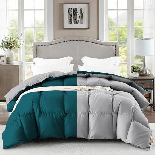 Image of Reversible Heavy Winter Comforter King Size 90 inchX106 inch | 600 GSM Fill for Winter Comforter /Rajai /Duvet /Blanket Hotel Luxury Soft Fluffy King Size - Teal /Silver Grey Color
