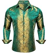 Barry.Wang Men Dress Shirts Paisley 70s Disco Shirt Button Down Silk Long Sleeve Tops for Wedding...