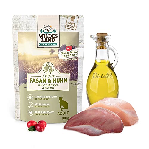 Wildes Land Nassfutter für Katzen, Huhn und Fasan, 12 x 100 g