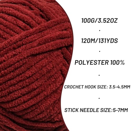 Image of 3 Packs Plush Chenille Chunky Crochet Yarn - Baby Yarn for Crocheting Soft - Velvet Yarns Knitting for Blankets Crafts - Fluffy Amigurumi Yarns 300g / 393yd (3 Coffee)