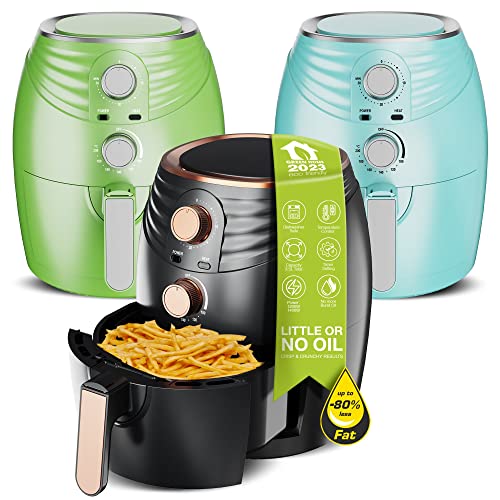 TurboTronic / Heißluftfritteuse / 3,5L / schwarz, grün. türkis / 1200W / Airfryer mit Timer bis 30 Minuten, Öl-und Fettfrei, 100-200°C, Cool-Touch, Retro-Design (Schwarz) Cover