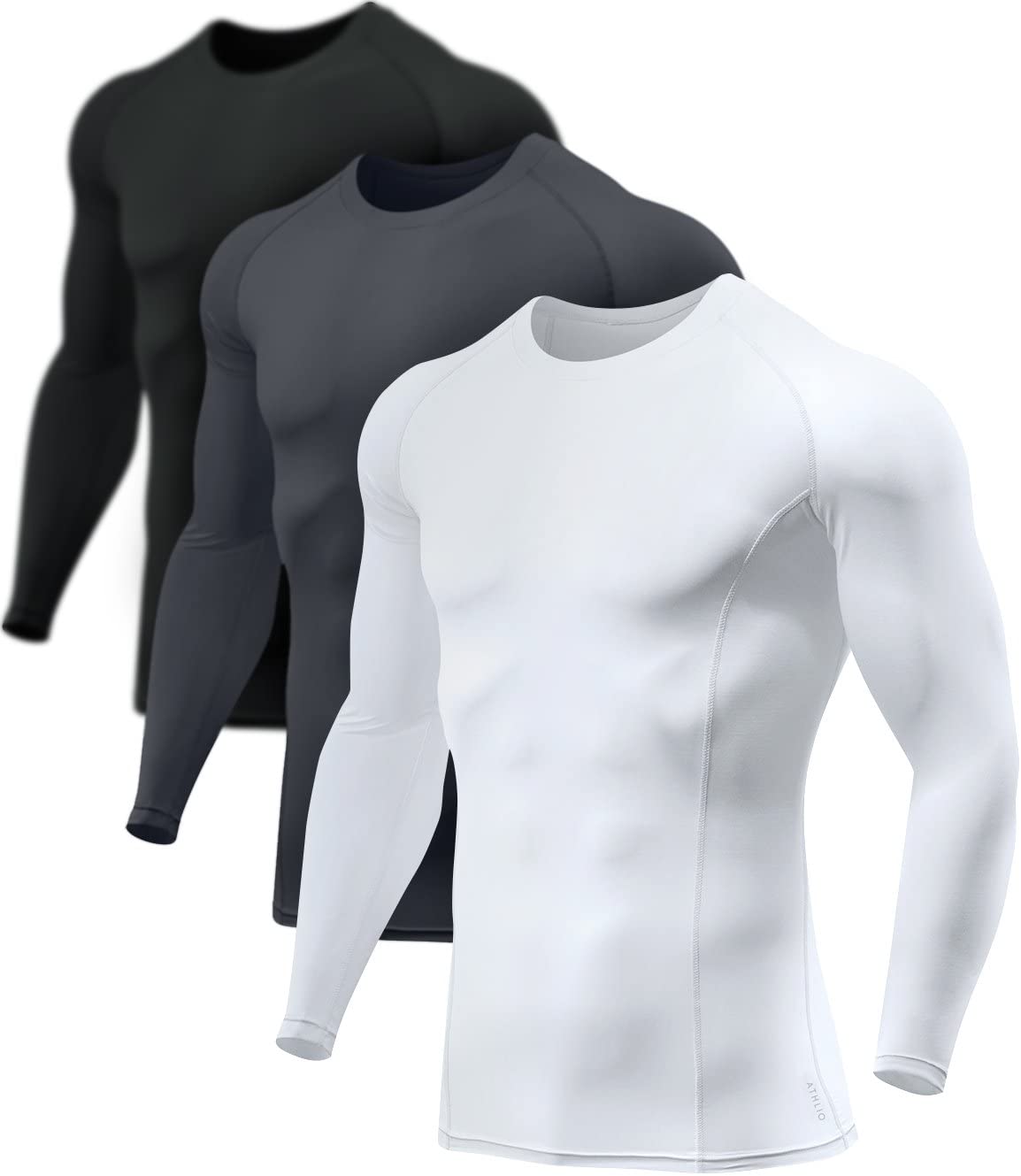 ATHLIO Mens UPF 50 Long Sleeve Compression Shirts Water Sports Rash Guard Base Layer Athletic Workout Shirt