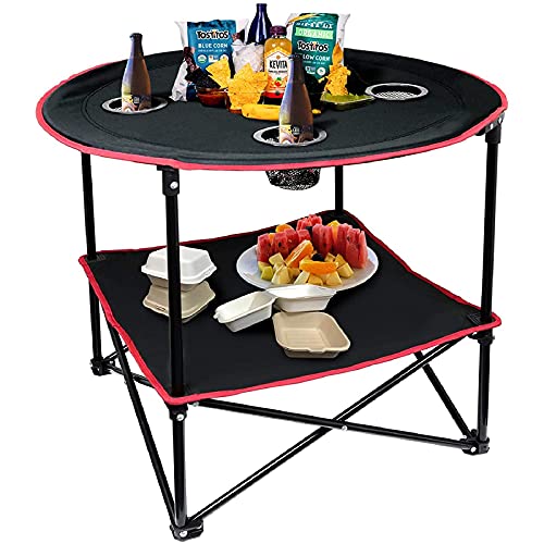 Table en toile pliable avec 4 porte-gobelets et sac de transport