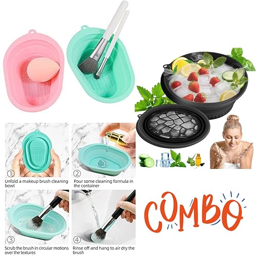 Image of Silicone Face Ice Bowl & Makeup Brush Cleaning Tub - Combo Pack of 2 | Collapsible Face Dipping Bowl for Skin Icing + Brush Wash Basin with Scrubbing Texture | Skincare & Beauty Essentials Set