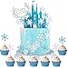 HCRXVV Schloss Tortendeko Mädchen,Frozen Glitter geburtstagsdeko mit Schneeflocke Tortenfigur,Ice Blue Cup Cake Topper für Kindergeburtstag, Hochzeitstorte Tortenaufleger Weihnachten Kuchen Deko