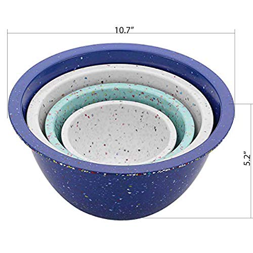 Image of Zak Designs Mixing Bowl Set, Nesting Bowls for Space Saving Storage, Made with Durable Eco-Friendly Melamine, Great for Prepping and Serving Food (Confetti White, Blue & Mint, 4pcs, BPA-Free)
