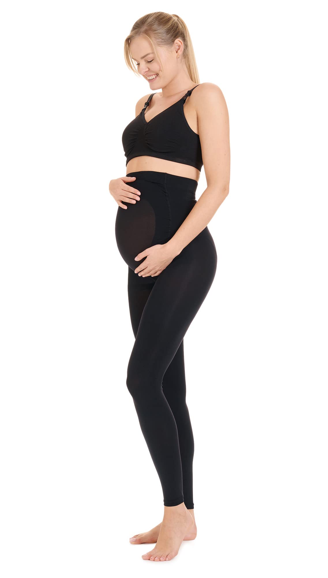 Herzmutter Umstandsstrumpfhose 80DEN ohne Fuß - Blickdicht-Matt - Schwarze Umstandsleggings - 1er & 2er-Set - 1420 (S-M, 2x)