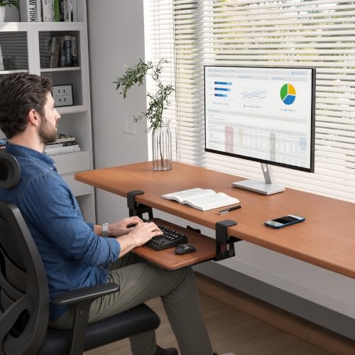 Image of BONTEC Under Desk Keyboard Tray, Pull-Out Keyboard & Mouse Platform