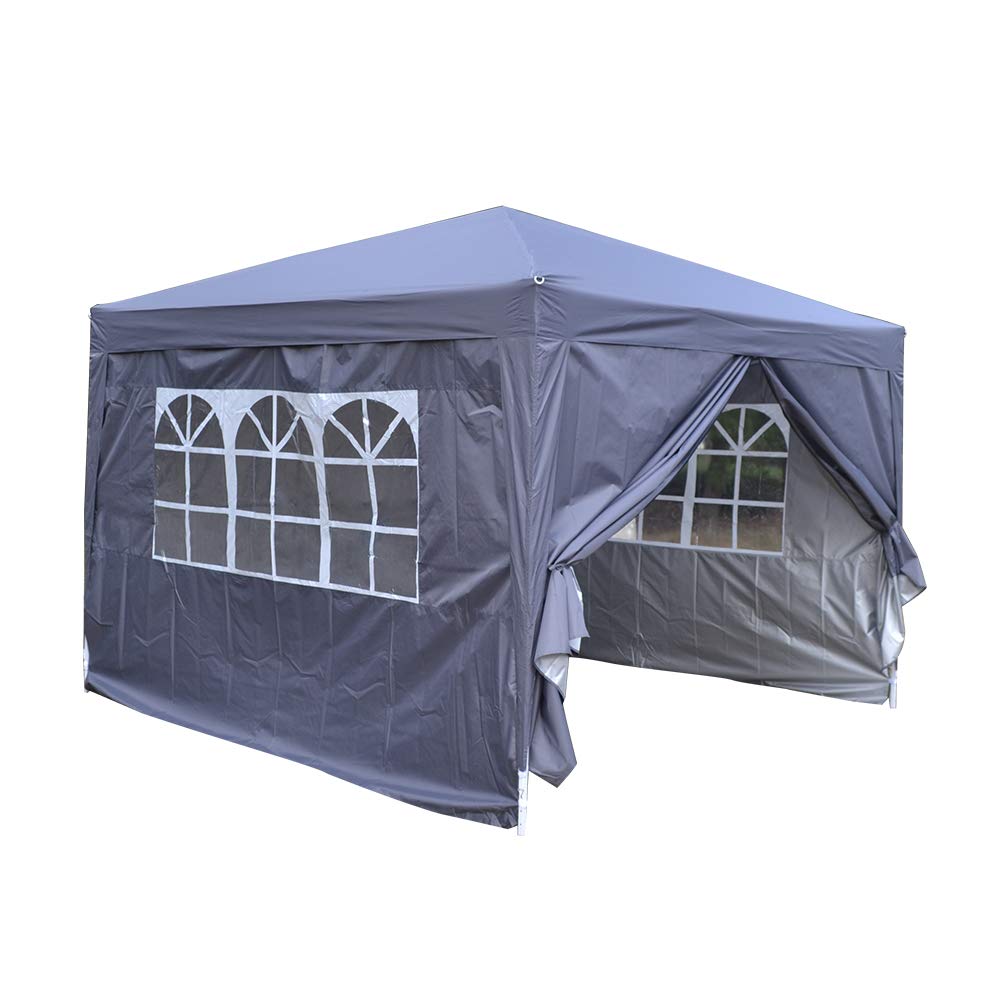 Panana 2MX2M 2.5MX2.5M 3MX3M Pop Up Gazebo Garden Party Tent With Sides Canopy Marquee (3mx3m, Gray)