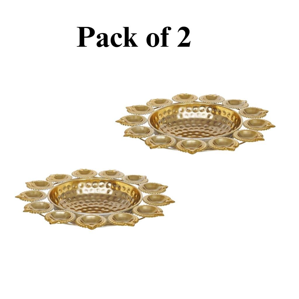 Kalakriti 2 Pcs Metal Indian Decorative Urli Bowl Set, Gold - Image 3