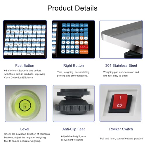 Electronic Price Computing Scale with Thermal Label Printer, 30kg Capacity, Pole Display for Retail Outlet, Food & Meat Shops,Machine