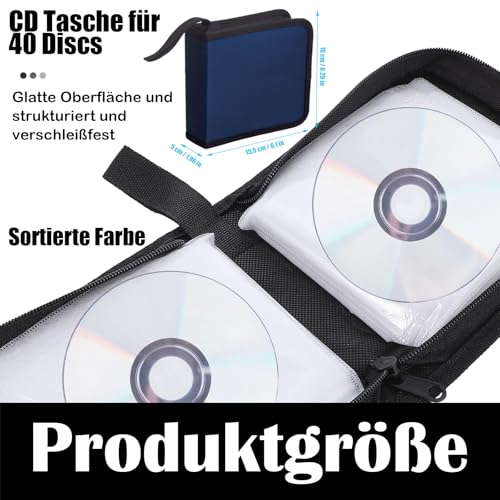 qhklew CD Tasche für 40 Disc, CD DVD Discs Aufbewahrungstasche, mit Reißverschluss Oxford Handtaschen, Mappe zur Aufbewahrung, Platzsparend für Auto und Zuhause, Blau