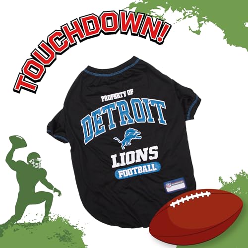 Image of NFL Detroit Lions Dog T-Shirt for Pets, Size Medium. Officially Licensed Pet Shirt with Team Logo, Soft Stretchable Comfort Fit Apparel for Dogs & Cats