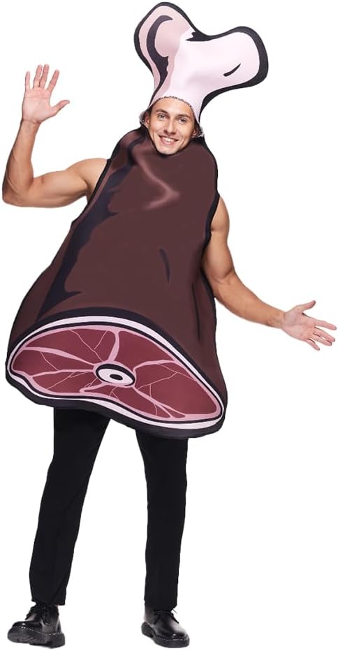 EraSpooky Adult Chunk Meat Bone Costume Funny Cartoon Big Stick Bone Halloween Food Tunic - Image 3