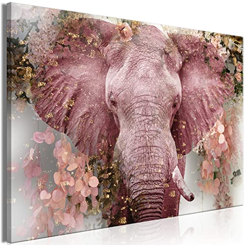 artgeist Acoustic Canvas Wall Art Elephant 35x24 in - 1pcs Picture with Acoustic Foam Sound Print Artwork Room Acoustics Soundproofing Animals Flower Africa Portrait Pink g-C-10105-b-a