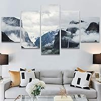 SIGNWIN 5 Panel Canvas Wall Art Foggy Mountains for Home Decorations Ready to Hang - 60