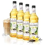 Monin Flavored Syrup, French Vanilla, 33.8-Ounce Plastic Bottles (Pack of 4)