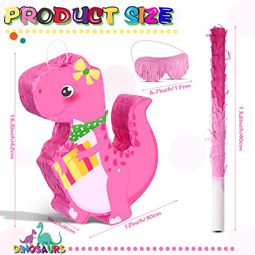 Dinosaur Pinata Set Pink Dino Themed Pinata With Stick And Blindfold Girls Dinosaur Birthday Party Pinata For Animal Theme Party Decoration Baby Shower Game Supplies #TOP1