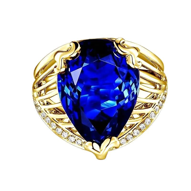 Sapphire Ring - 10K/14K/18K Solid Real Yellow Gold Men's Engagement/Promise Ring - Blue Sapphire - Size 4-18