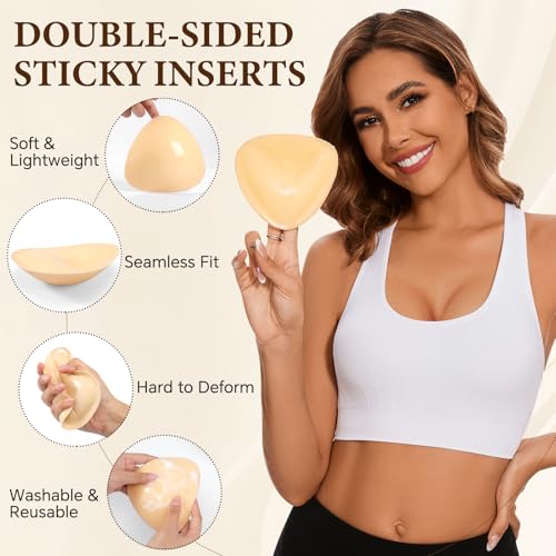 Sticky Bra Inserts, Double-sided Sticky Push Up Inserts, Reusable Bra Pad Inserts for Bikini Dress Swimsuit Sports Bra3