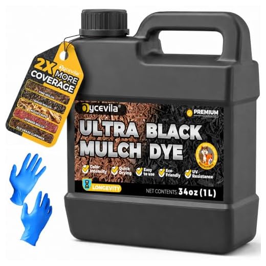 34oz Concentrated Ultra Black Mulch Dye with Gloves, Liquid Rubber Dye Spray Covers up to 3,600 Sq. Ft, Long-Lasting Finish Black Bark Paint for Mulch Restoration and Enhancement Landscaping