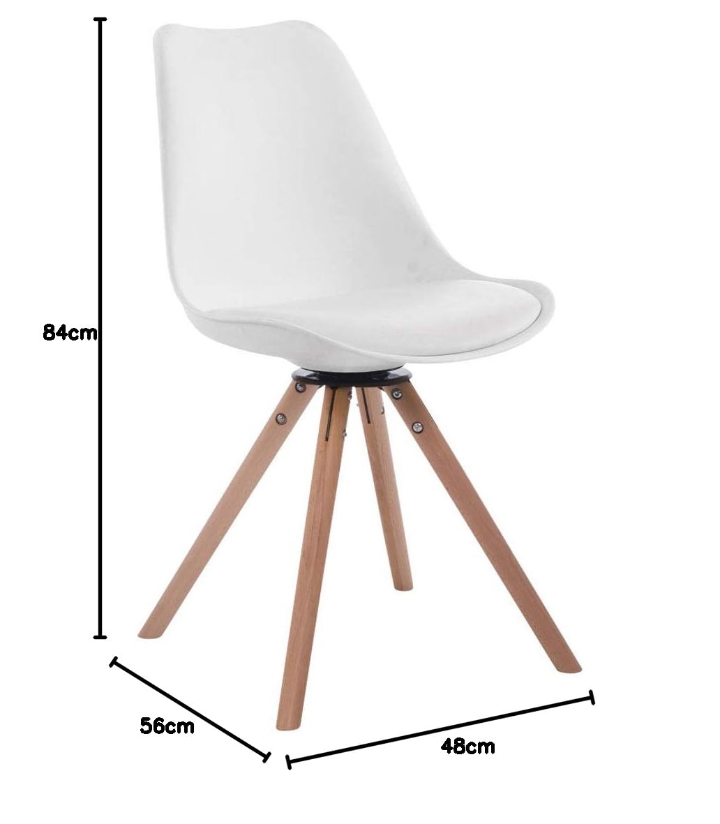 CLP Chaise Visiteur Design Retro TROYES Rond- Chaise de Salle à Manger Rembourré Revêtement en Similicuir Piétement en Bois Forme Ronde - Assis | Couleur Blanc Couleur du Cadre Natura