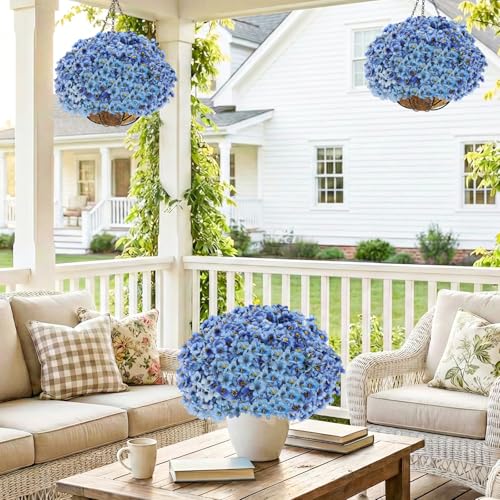 Image of Powbrace 22 Pack Artificial Flowers for Outdoor Indoor Fake Plants(Blue)