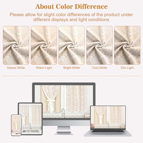 Image of Yinhua Blackout Curtains for Bedroom Double Layer Beige Curtains for Living Room 54 Inch Length 2 Panels Set Kid Curtain with Floral Sheer Overlay, Grommet Drapes with Tiebacks, 52 inch W x 54 inch L
