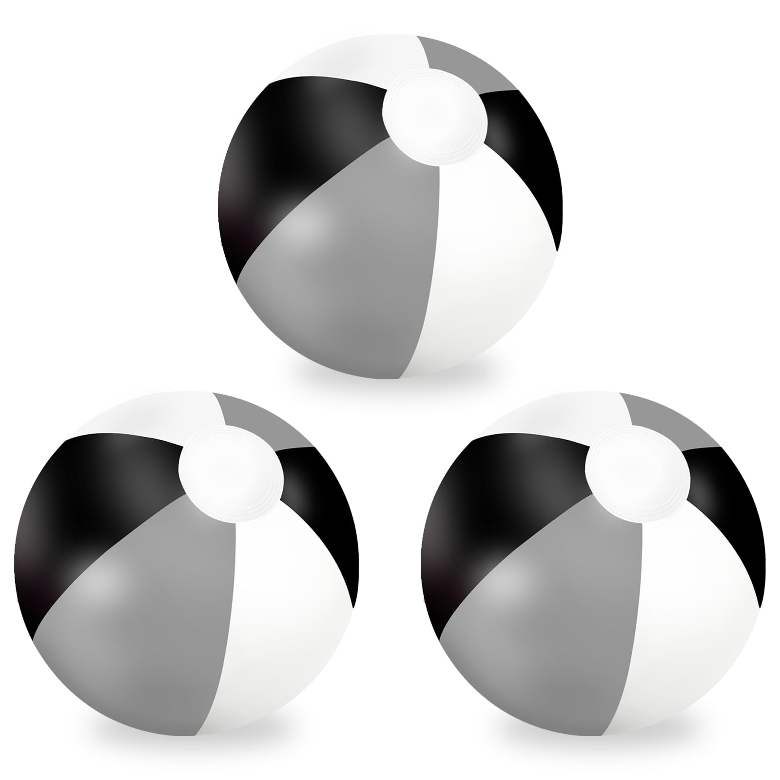 Whaline 3Pcs Inflatable Beach Ball 16 Inch Round Pool PVC Balls Cute Game Toys for Summer Hawaiian Tropical Theme Beach Party Decor (Black Gray)