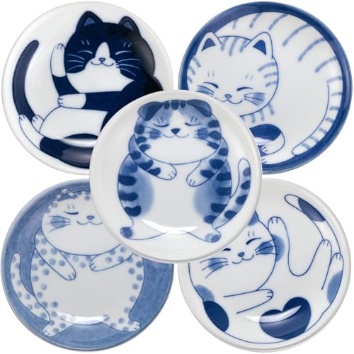 5 Piece Set of Microwave & Dishwasher Safe Cat Design Small Plate...