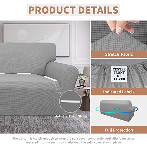 Image of Easy-Going 100% Waterproof Couch Cover, 3 Cushion Couch Slipcover for Sofa | Leakproof Sofa Cover, Stretch Jacquard Furniture Protector Against Stain Spill from Kids, Pets, Dog (Sofa, Light Gray)