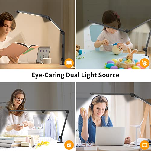 Eppiebasic Led Desk Lamp With Clamp,[Dual Light Source] Desk Light For Home Office, Dimmable & 4-Color Modes Table Lamp, Eye Care Office Lighting With Memory & Timer For Monitor Work Study Reading #TOP7