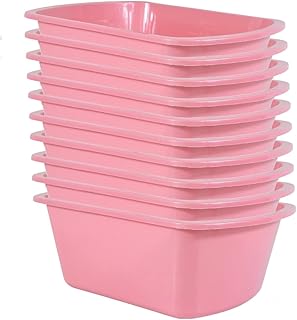 Vakly Wash Basins – Rectangular Plastic Hospital Bedside Soaking Tub - Small 7 Qt Graduated Bucket - Portable Washbasin for Washing, Cleaning, Foot Bath, Dishes, Face Cleansing Bowl (10, Pink)