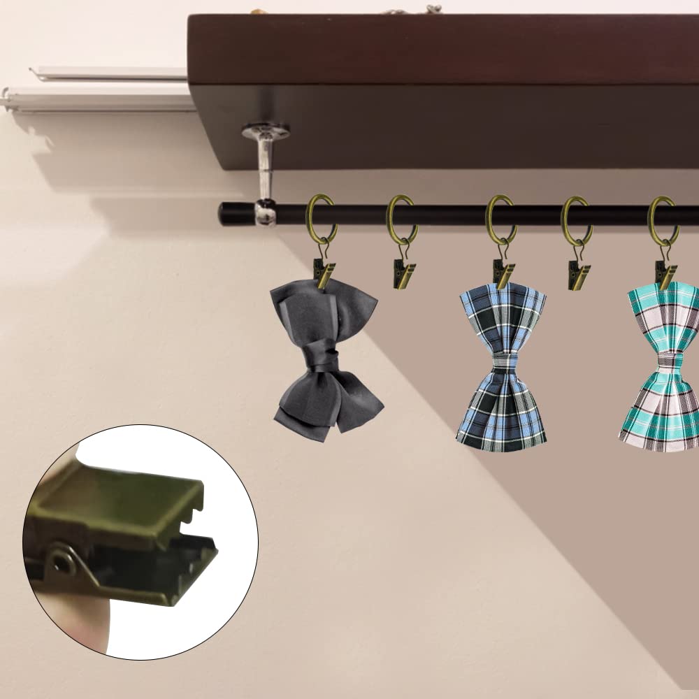 Lot De 40 Anneaux Rideau Avec Clips - Laiton Antique - 2,5cm - Métal Solide Antirouille - Pour Salon, Salle De Bain