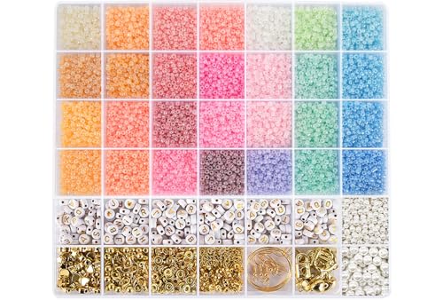 RUBY 28 Bunte Perlen für Armbänder 3mm Perlen Set Mini Glasperlen mit 200 Buchstaben Selber Machen Armbänder Charm Kit für Freundschaftsarmbänder DIY Armband Schmuckherstellung Kit
