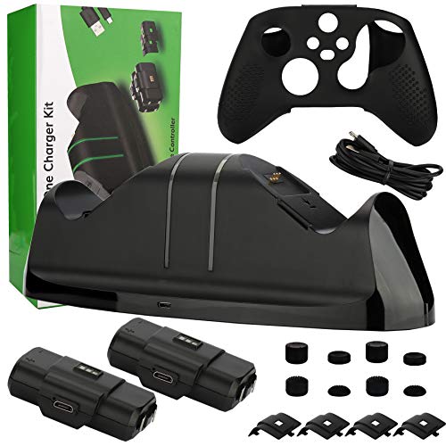 Controller Charger for Xbox Series X|S and One, Dual Charging Dock With 2 Battery Packs, 4 Covers, 8 Thumb Caps, Skin and Charging Cord