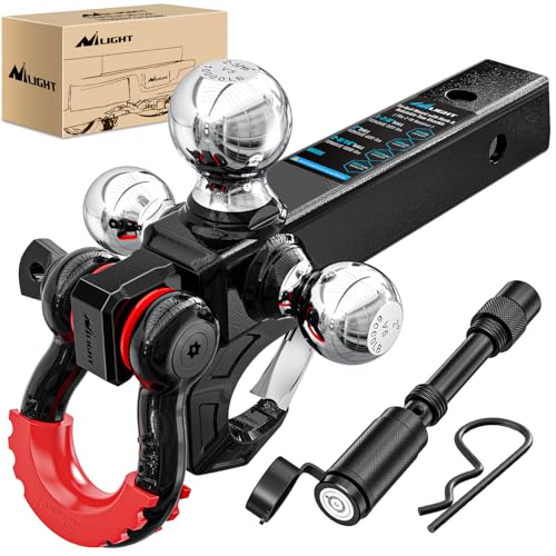 Image of Nilight Trailer Hitch Tri-Ball Mount with Hook and Rotatable Tow Anti-Theft 3 /4 inch Shackle Fits for 2inch Receiver Ball Size 1-7 /8 inch 2 inch 2-5 /16 inch GTW from 5000lbs to 10000lbs for RV SUV ATV Truck