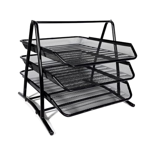 Organizador de Arquivos para Mesa 3 Bandejas Estrutura de Metal Preto