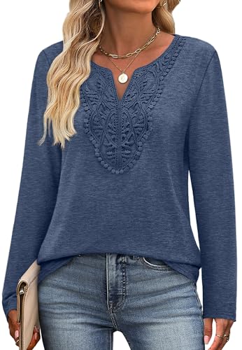 Image of XIEERDUO Boho Tops for Women Blouses Dressy Casual V Neck Long Sleeve Shirts Fall Outfits Trendy Vacation Clothes