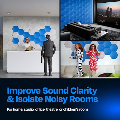 Ekkogo Acoustic Panels 12-Pack - 14"X12.1"X0.4" Soundproof Wall Panels - High Density Sound Dampening - Grand Blue Hexagon