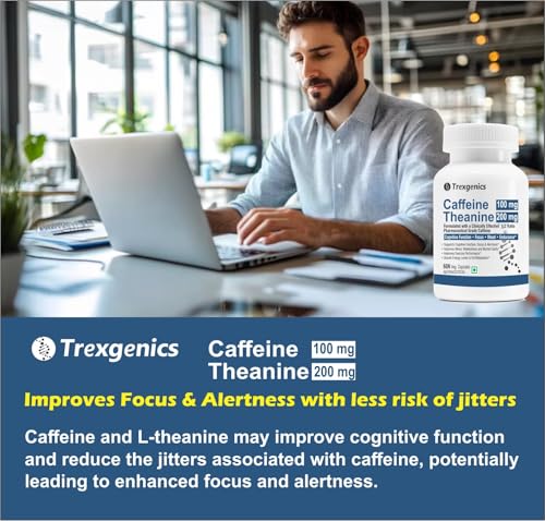 Image of Trexgenics L-THEANINE CAFFEINE mg Cognitive Function, Refresh, Focus, Mood, Endurance Support (60 x 2 Pack) (120 Veg Caps))