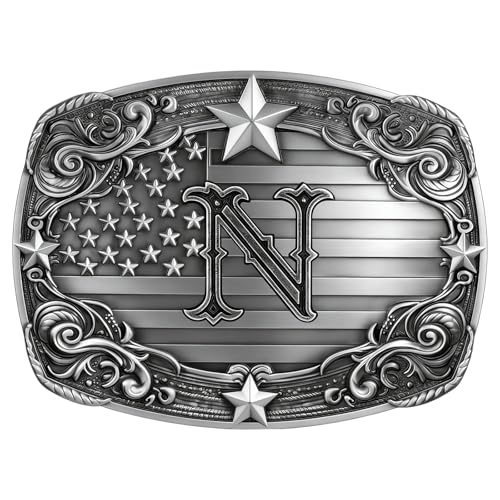 Image of Western Belt Buckle for Men Vintage Cowboy Rodeo Texas Initial Letter ABCDJMR to Z Belt Buckles
