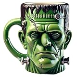 Frankenstein Monster Mug, Character Design, Decorative Coffee Cup with Bolts and Stitches, Gothic Halloween Theme