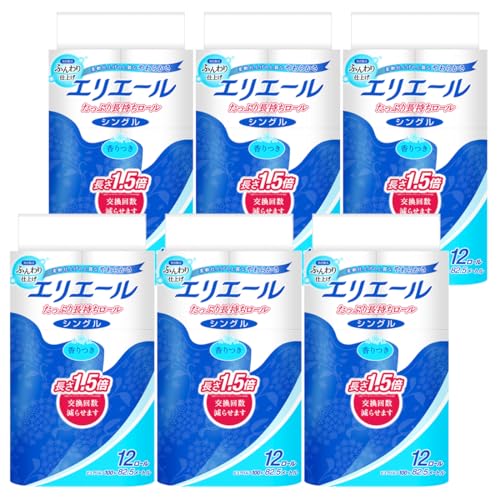 エリエール トイレットペーパー たっぷり長持ち 82.5m×72ロール(12ロール×6パック) シングル パルプ100% リラックス感のある香り [ケース販売]