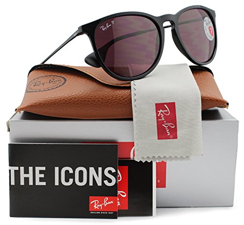 Ray-Ban RB4171 Erika Polarized Sunglasses Shiny Black w/Crystal Purple (601/5Q) 4171 6015Q 54mm Authentic